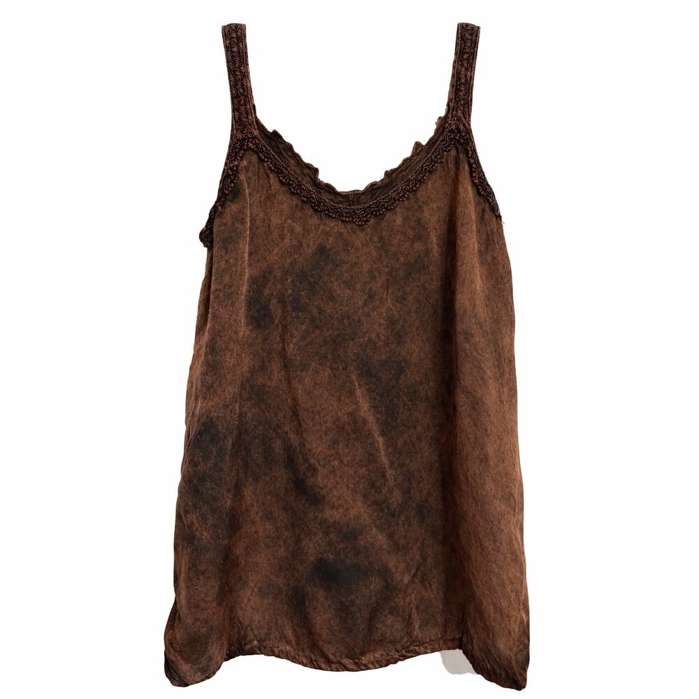 PAPI Brown Silky Satin Cami Tank Lace Trim Flowy Top Women’s Medium 38” Bust
